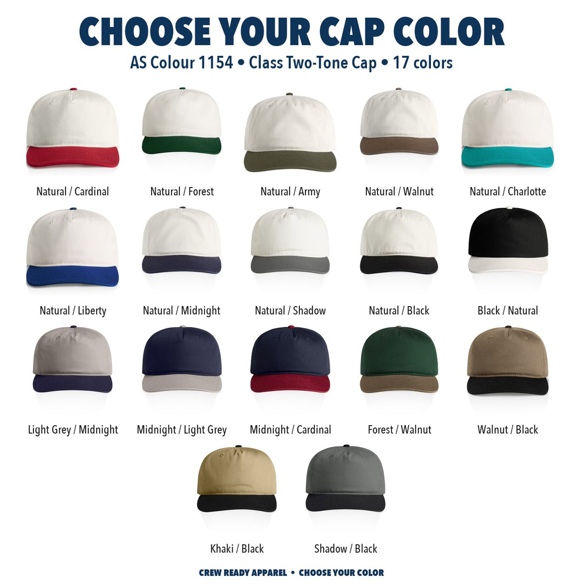 AS Colour Class Two-Tone Cap color chart