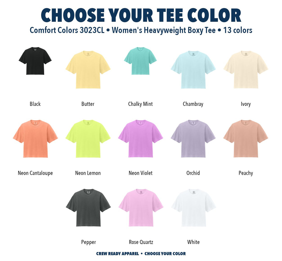 Comfort Colors Women's Heavyweight Boxy Tee color chart
