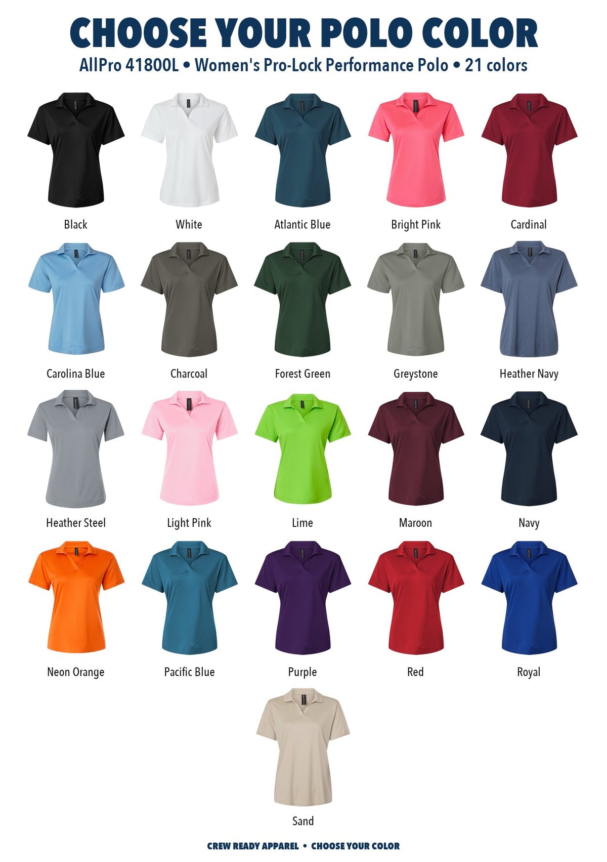 AllPro Women's Pro-Lock Performance Polo color chart