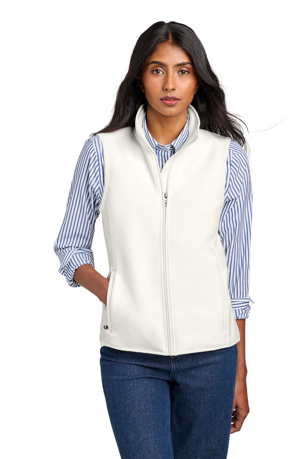 Brooks Brothers Women's Fleece Vest in Off White, front view