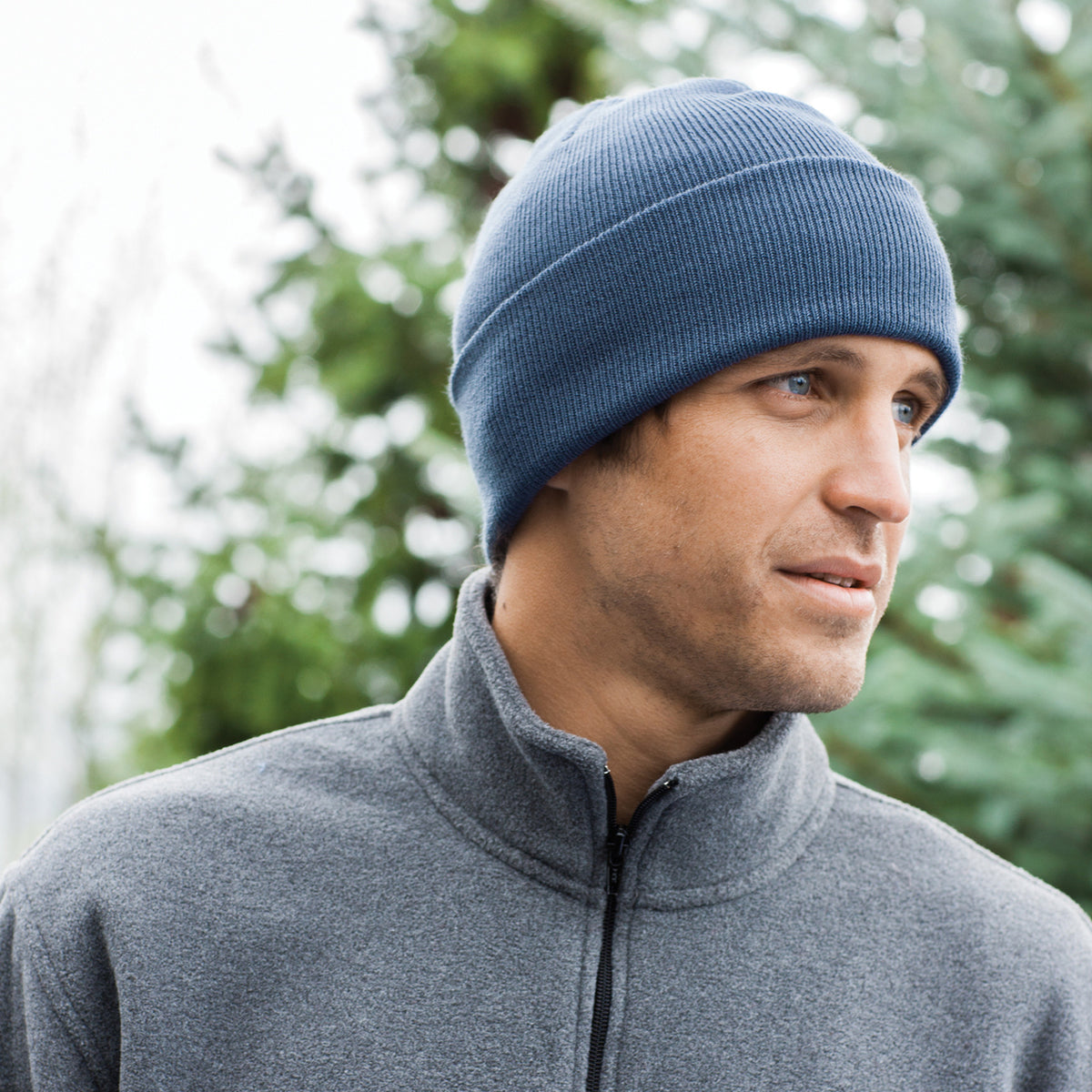 Port Authority Knit Cap in Millennium Blue, worn