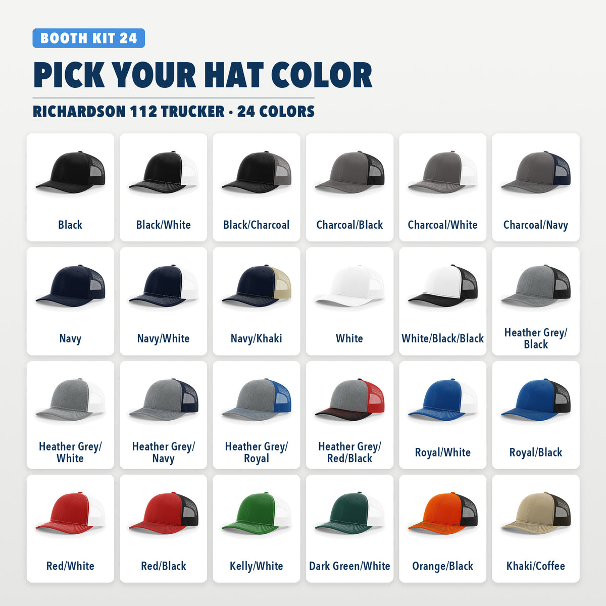 Richardson 112 hat colors, 24 colors