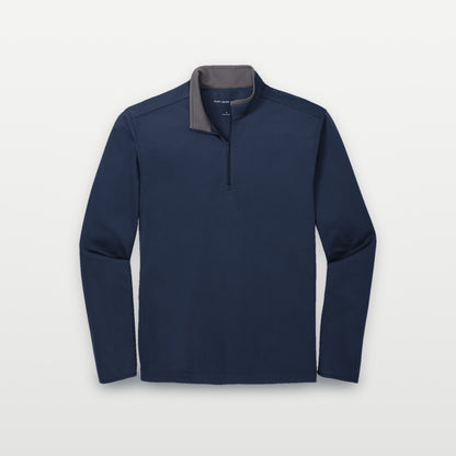 Front of a plain navy and steel grey Port Authority Silk Touch Performance quarter-zip K584