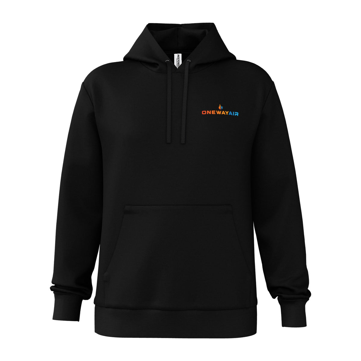 Independent Trading Co. SS4500 midweight hoodie in black with a company logo printed on the left chest