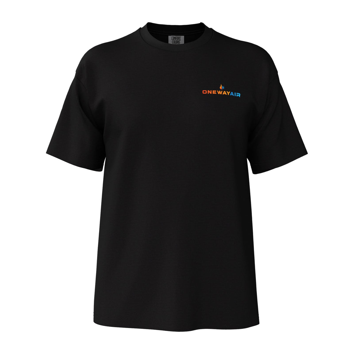 Comfort Colors 1717 heavyweight tee in black with a company logo printed on the left chest