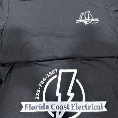 Real order from our shop: electrician tees with the logo on the left chest and a big back print