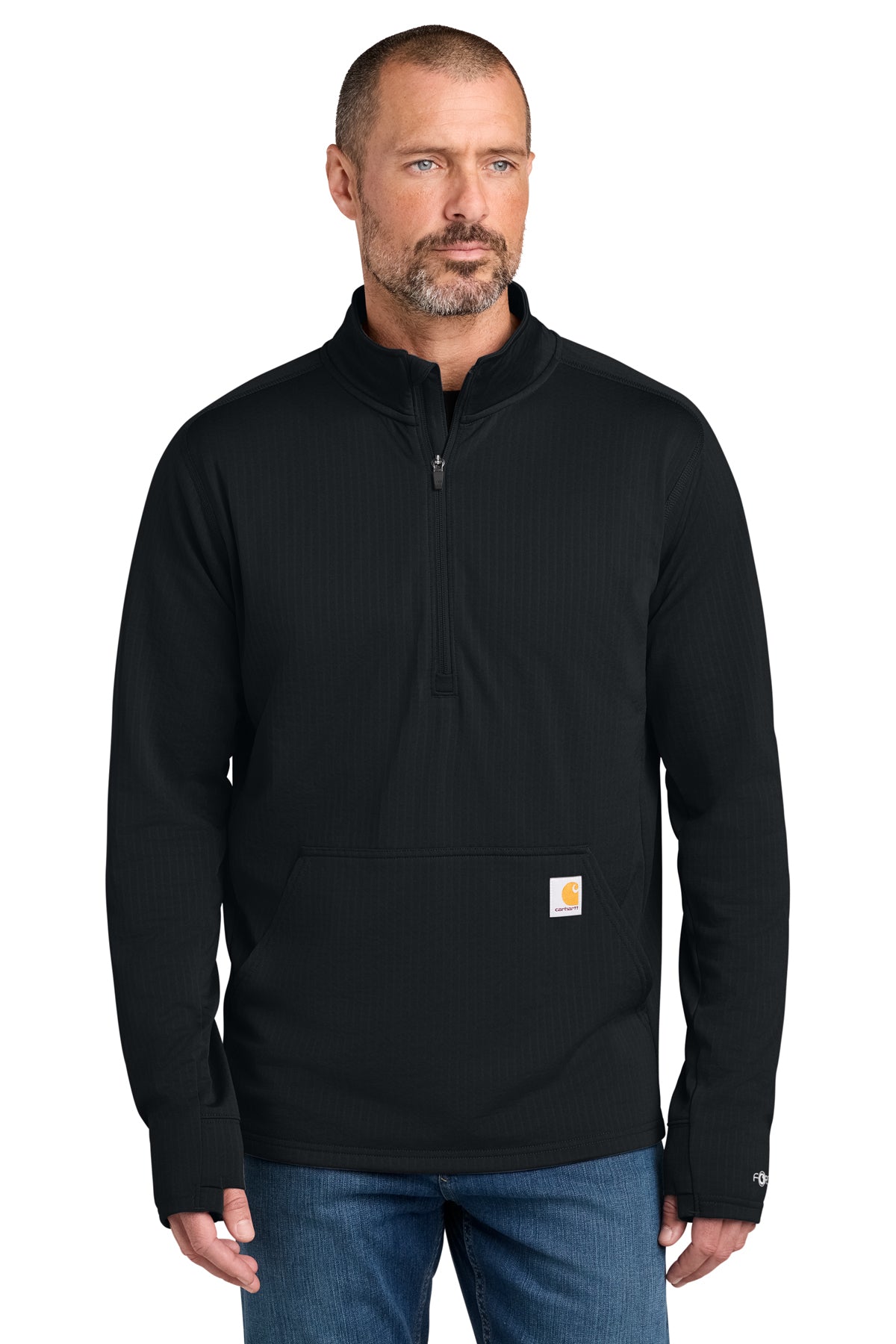 Carhartt Force Half-Zip Grid Fleece in Black, front view