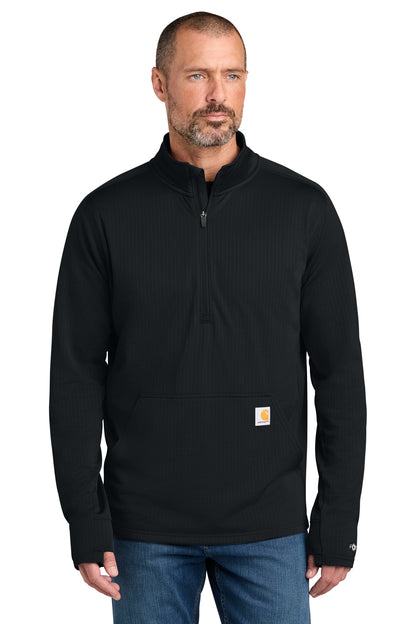 Carhartt Force Half-Zip Grid Fleece in Black, front view