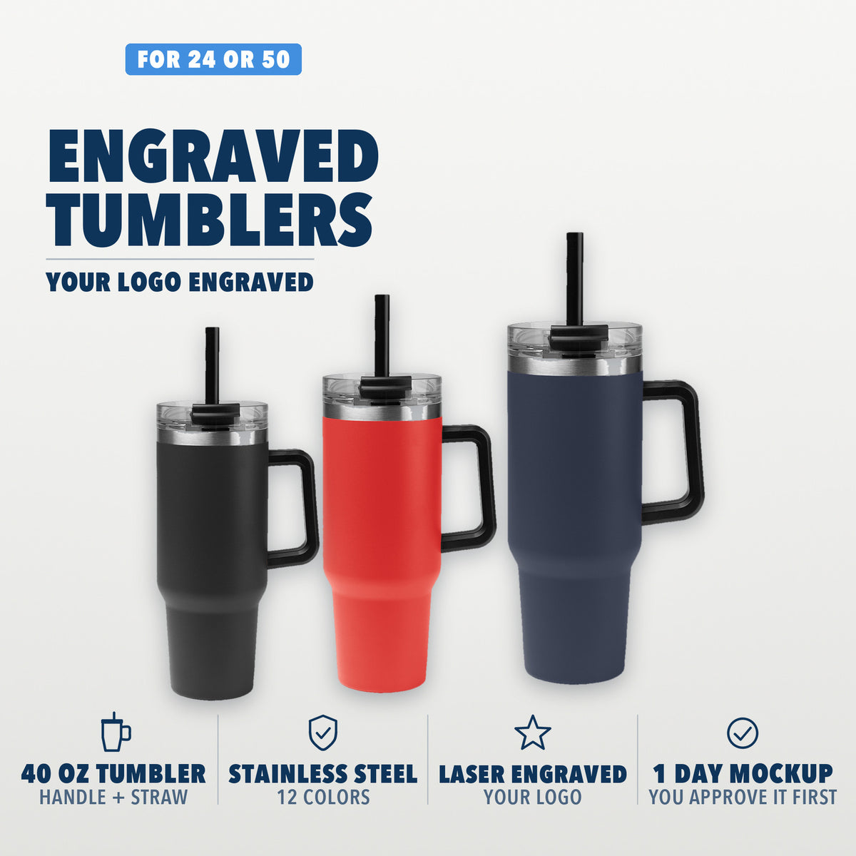 Engraved Tumblers gift kit: 40 oz stainless steel tumblers with your logo laser engraved