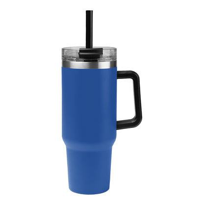 40 oz Intrepid stainless steel tumbler with handle and straw in Blue