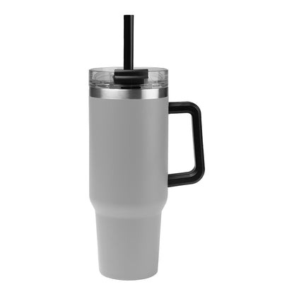 40 oz Intrepid stainless steel tumbler with handle and straw in Gray