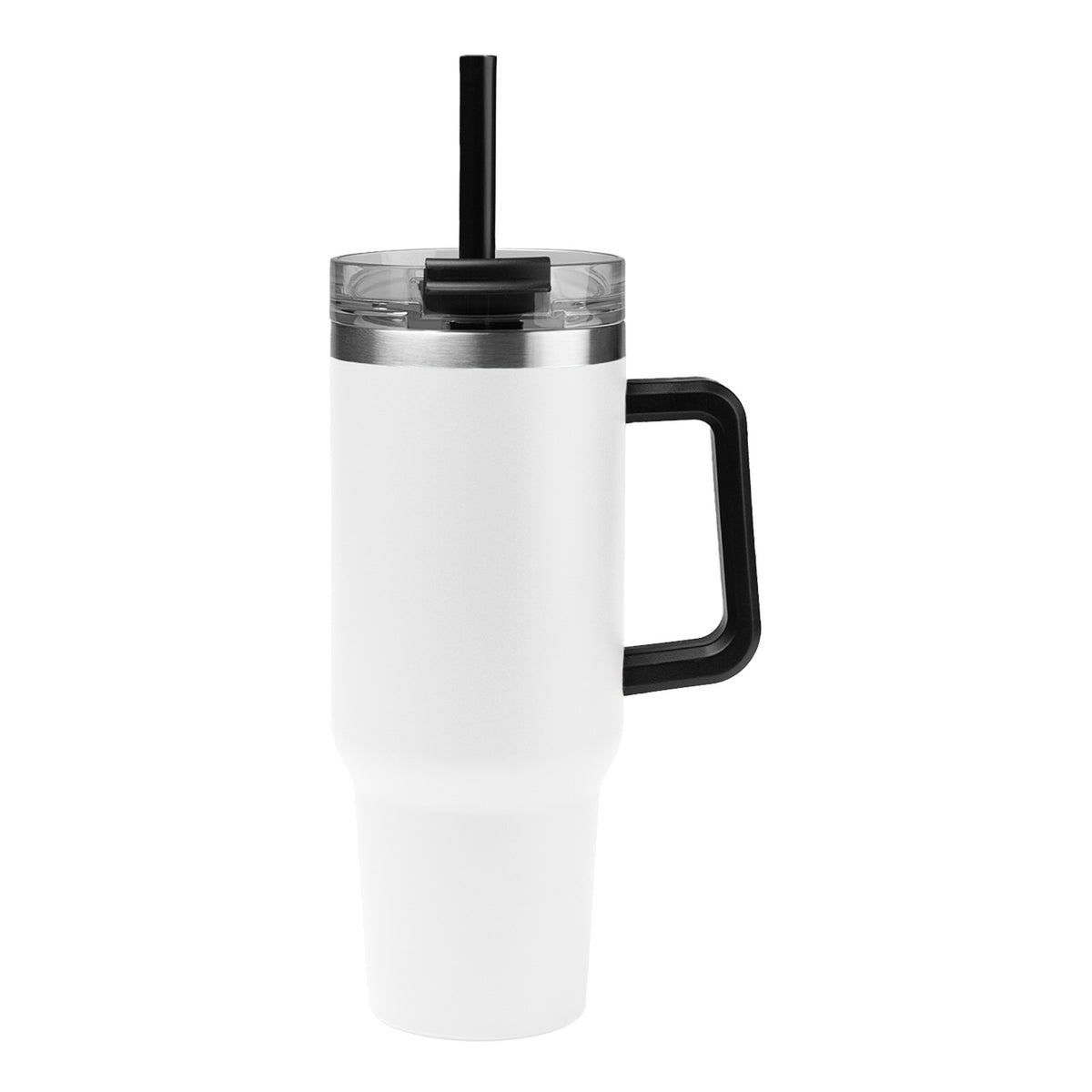 40 oz Intrepid stainless steel tumbler with handle and straw in White
