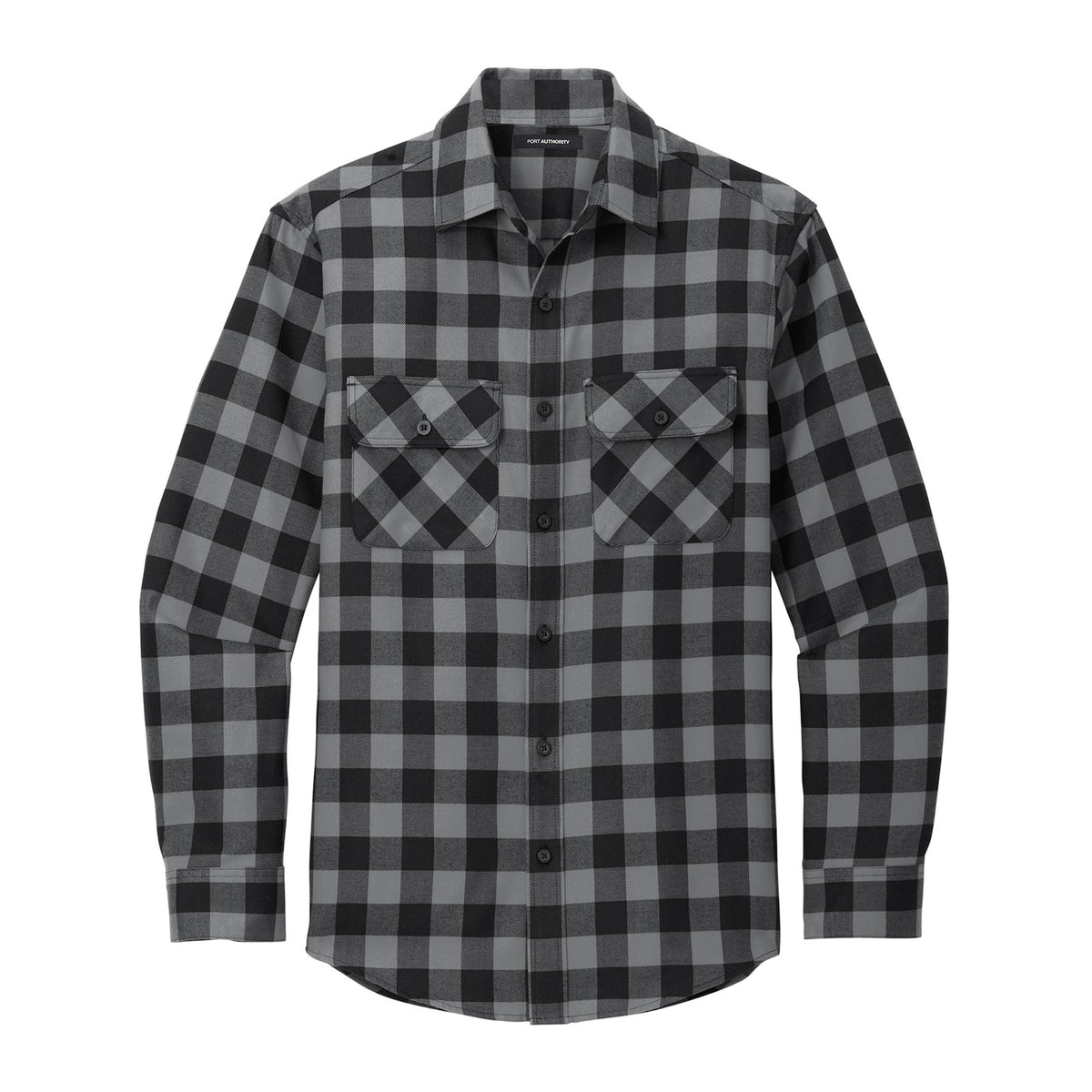 Port Authority W668 Plaid Flannel Shirt in Grey Black Buffalo Check