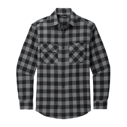 Port Authority W668 Plaid Flannel Shirt in Grey Black Buffalo Check