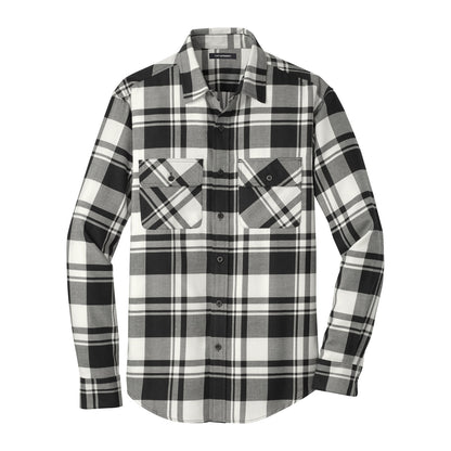 Port Authority W668 Plaid Flannel Shirt in Snow White Black