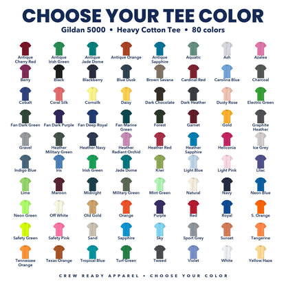 Gildan 5000 color guide showing all 80 colors