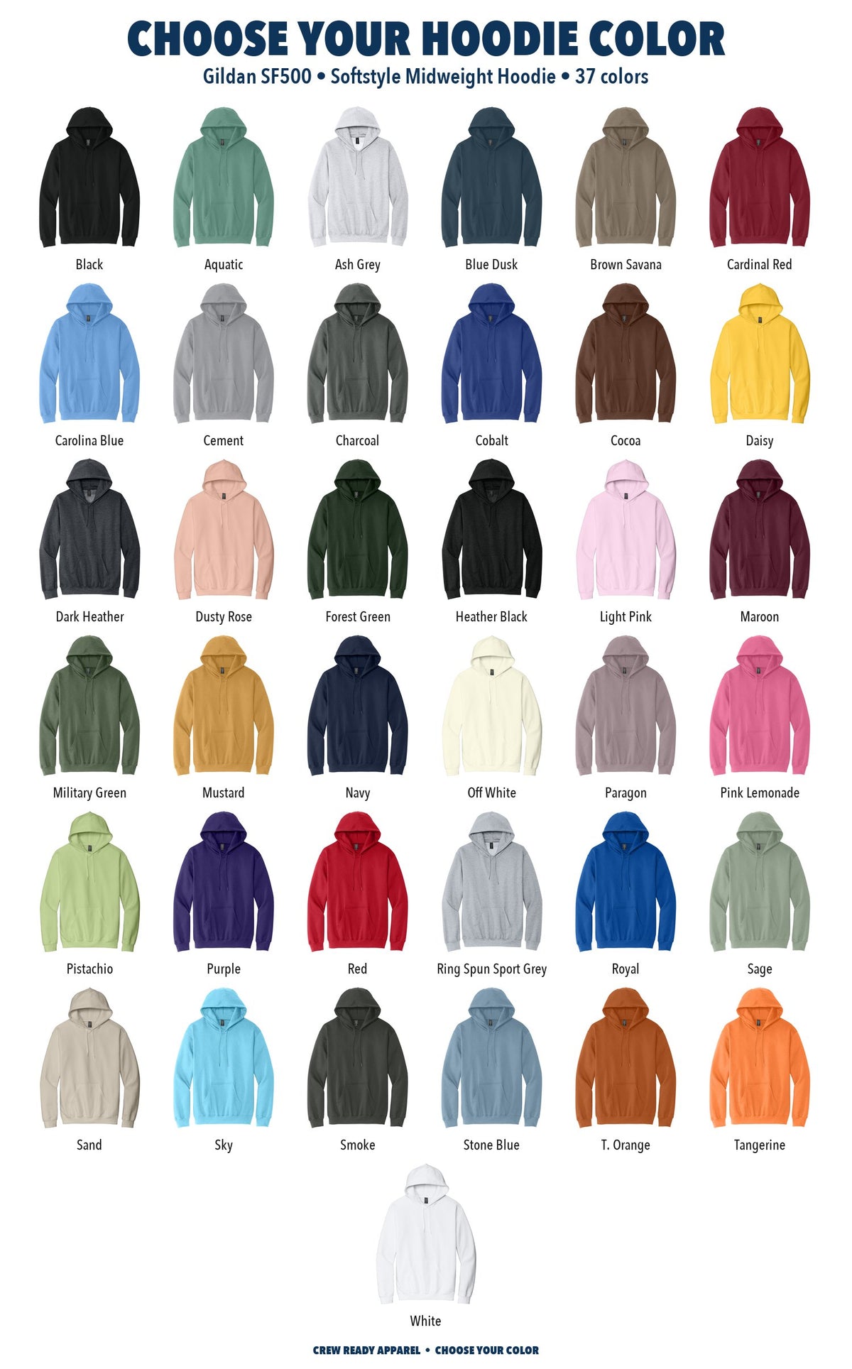 Gildan Softstyle Midweight Hoodie color chart