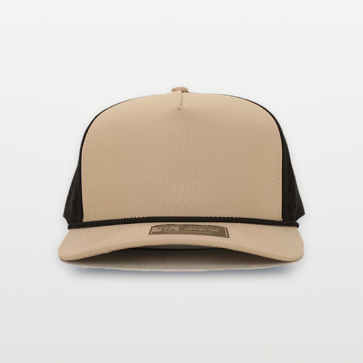 10/10 5 Panel rope hat in Tan/Black with black rope, front