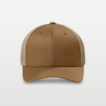 Flexfit 110 Mesh trucker hat in Caramel/Khaki, front