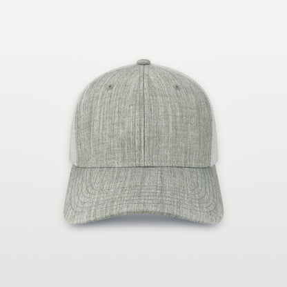Legacy MPS trucker hat in Melange Grey/White, seen from the front