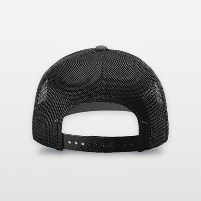 Richardson 112 trucker hat in Charcoal/Black, back