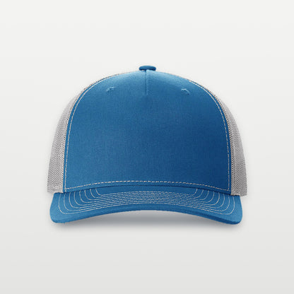 Richardson 112FP trucker hat in Cobalt Blue/Grey, front