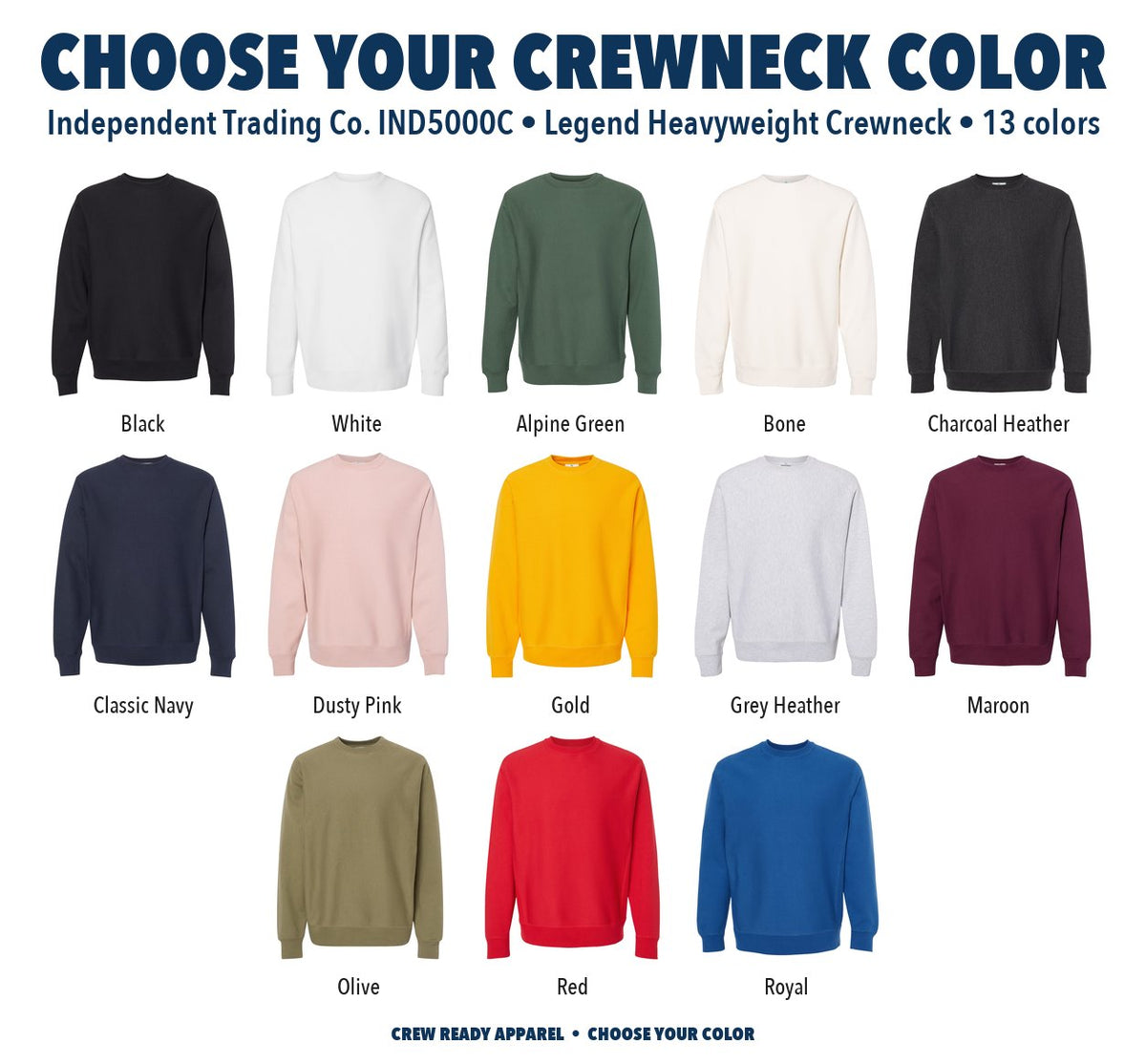 Independent Trading Co. Legend Heavyweight Crewneck color chart