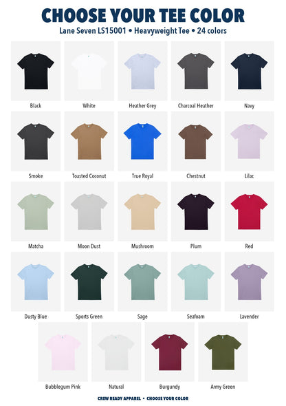 Lane Seven Heavyweight Tee color chart