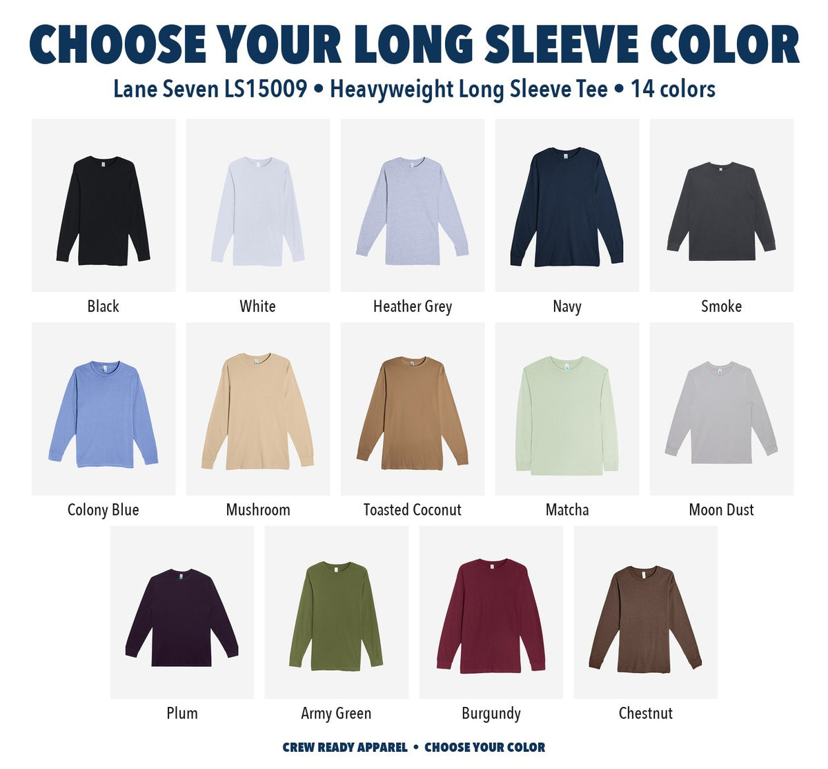 Lane Seven Heavyweight Long Sleeve Tee color chart