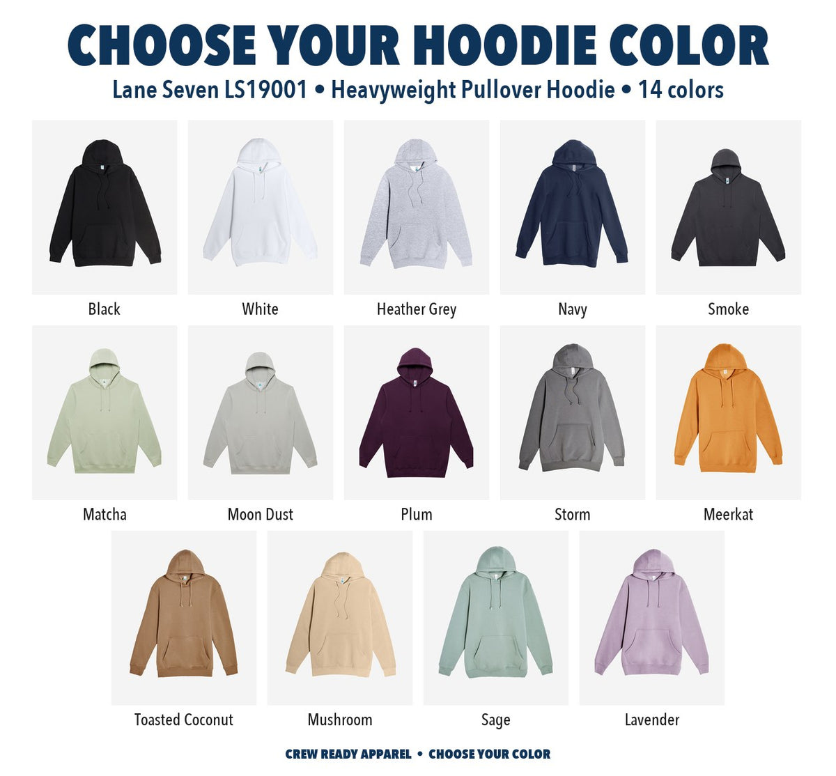 Lane Seven Heavyweight Pullover Hoodie color chart