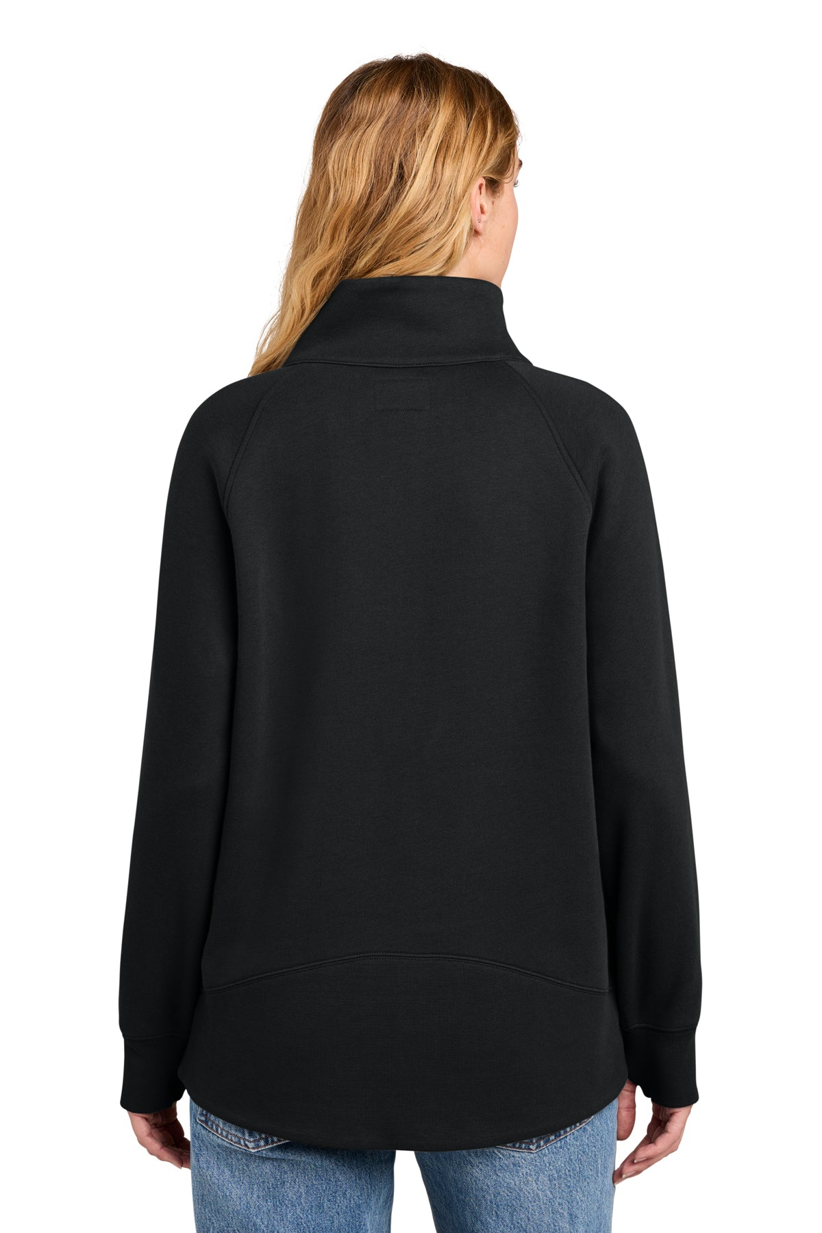 New Era Women's Heritage Fleece Half-Zip in Black, back view