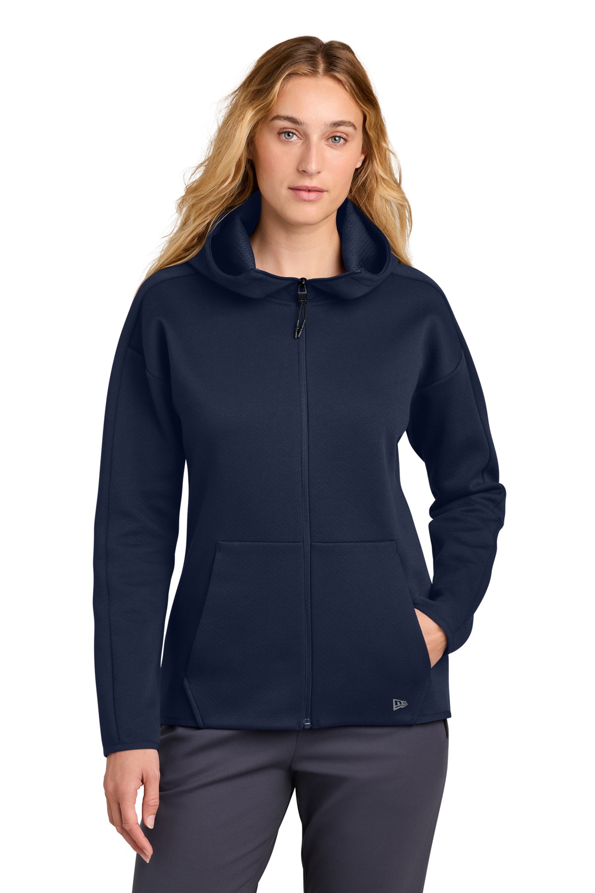 New Era Women's Double Back Full-Zip Hoodie in True Navy, front view