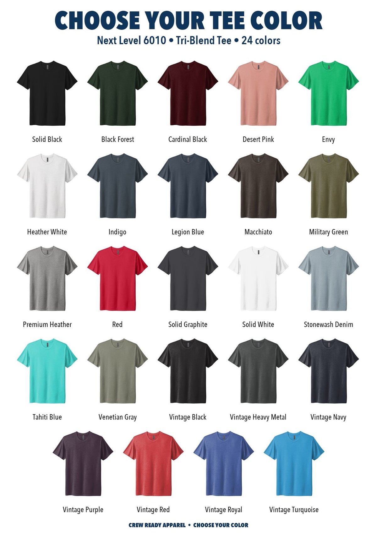 Next Level Tri-Blend Tee color chart