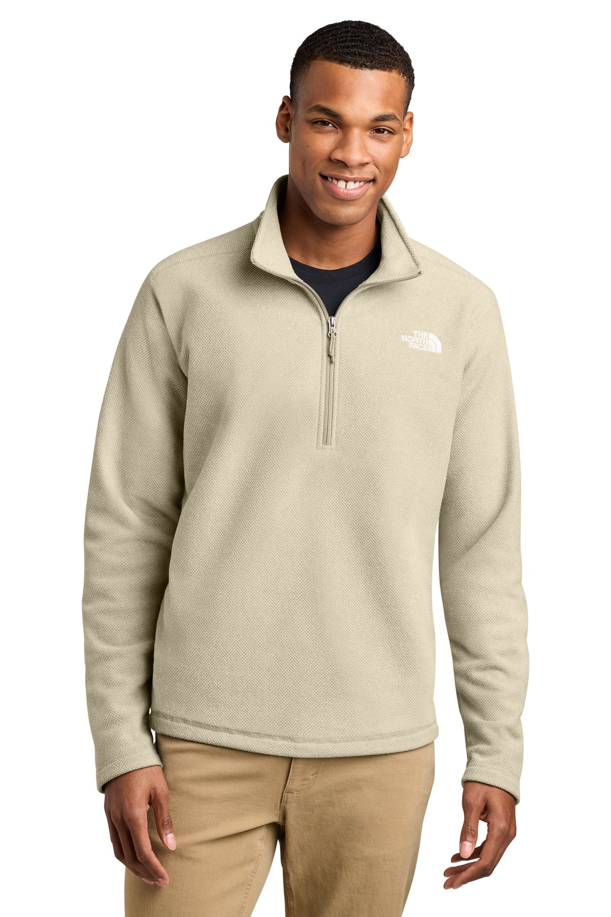 The North Face Textured Pine Grove Half-Zip in Gravel Heather, front view