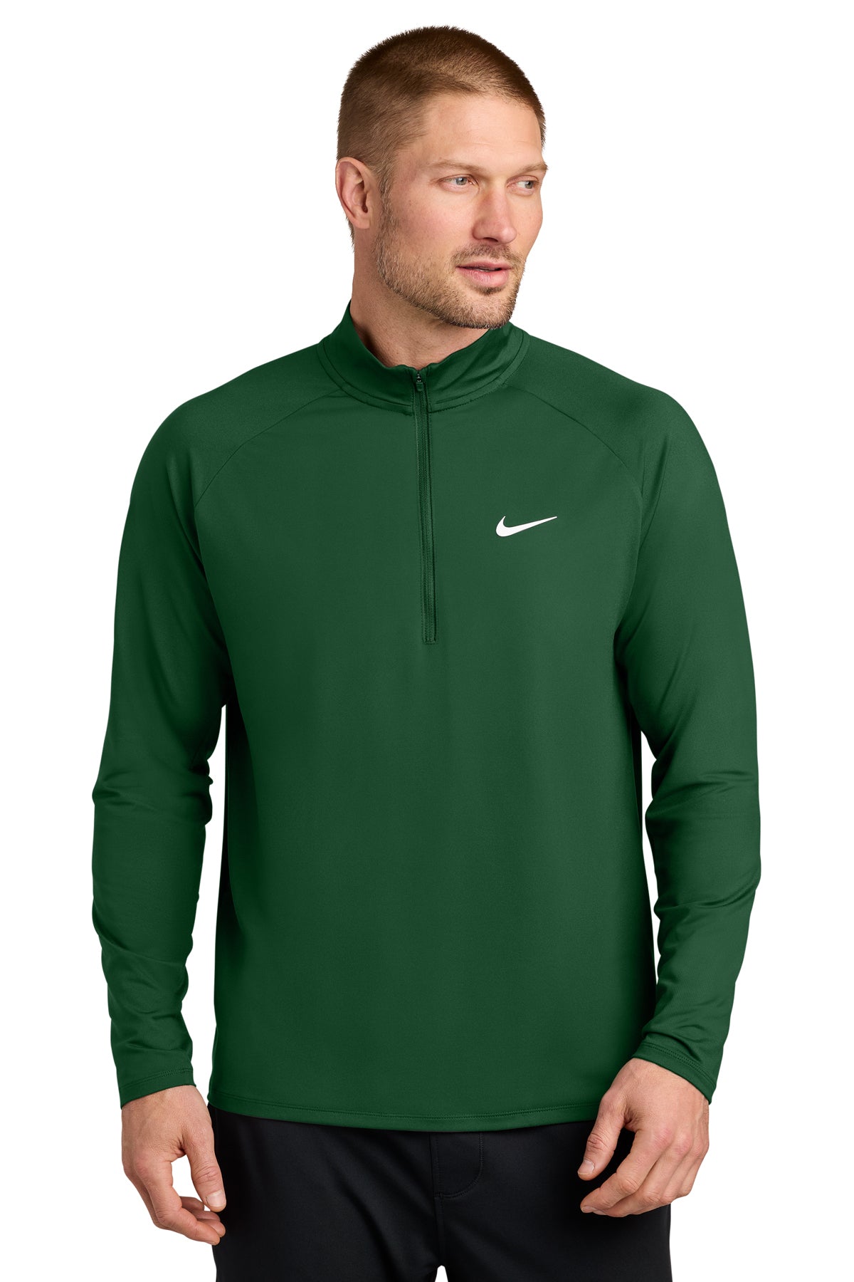 Nike Dri-FIT Stride Half-Zip in Dark Green, front view