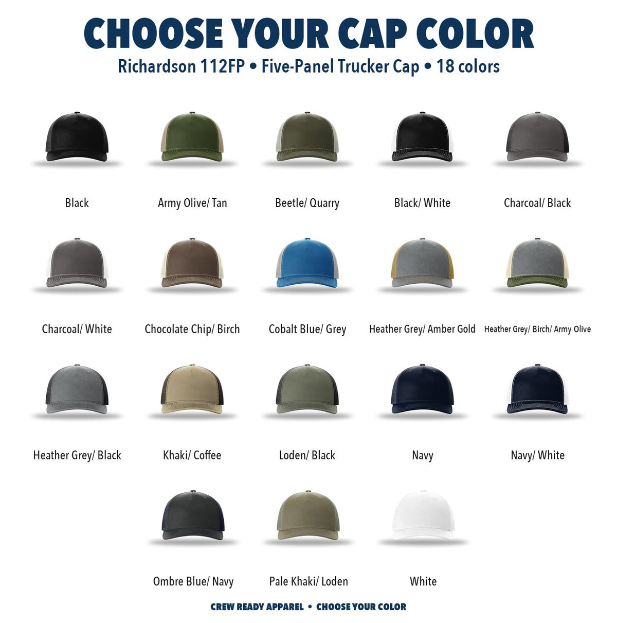 Richardson Five-Panel Trucker Cap color chart