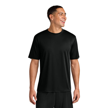 Man wearing a black A4 N3142 cooling performance tee, front view