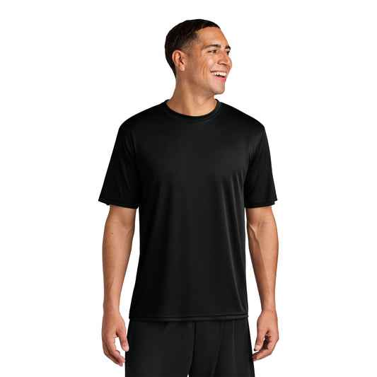 Man wearing a black A4 N3142 cooling performance tee, front view
