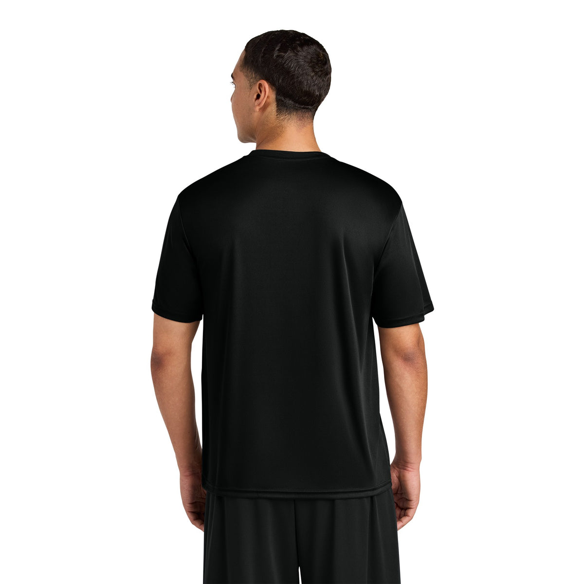 Man wearing a black A4 N3142 cooling performance tee, back view