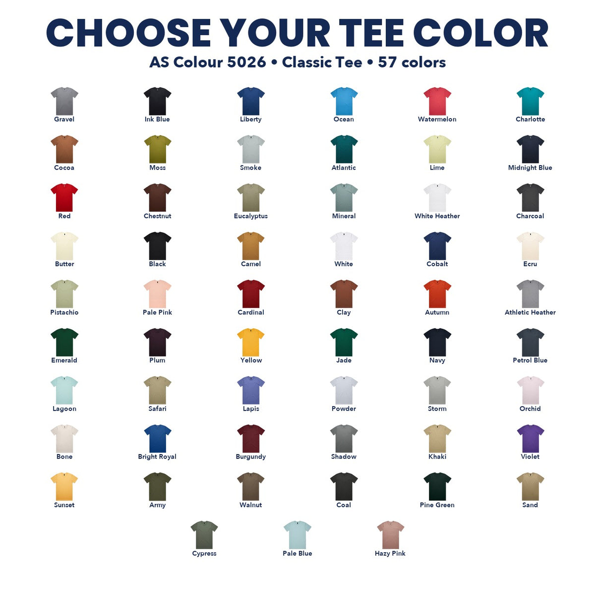 AS Colour Classic Tee color chart