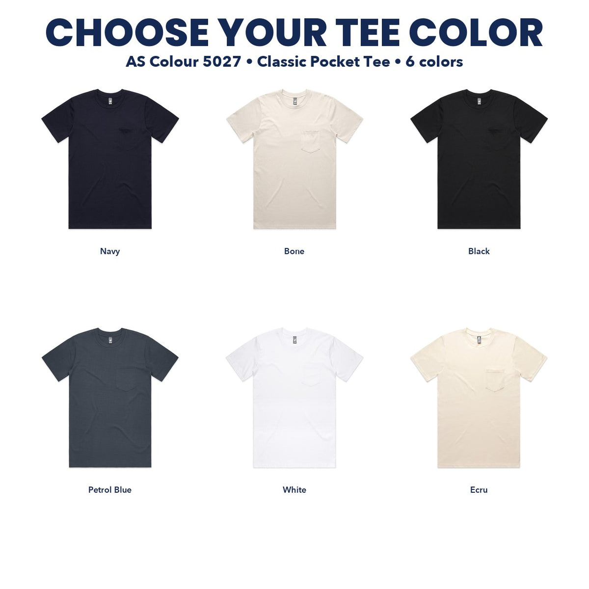 AS Colour Classic Pocket Tee color chart