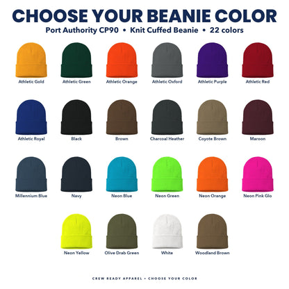 Port Authority CP90 knit beanie color guide showing all 22 colors
