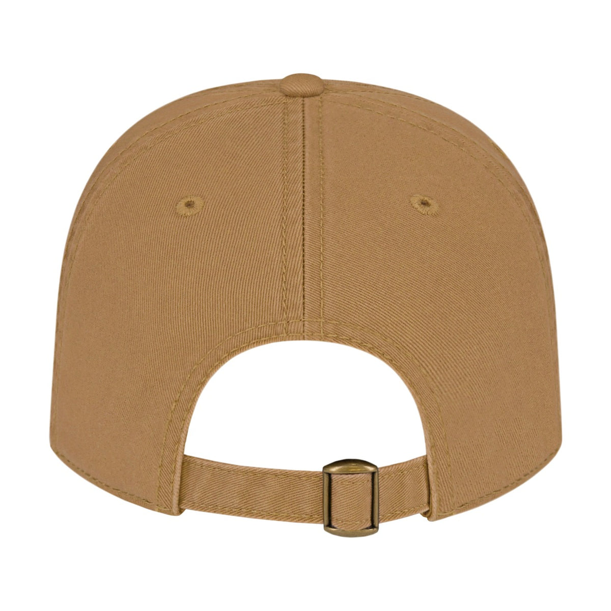 Blank rich khaki Cap America i1002 Classic Dad Cap, back view with the fabric strap and brass slide buckle
