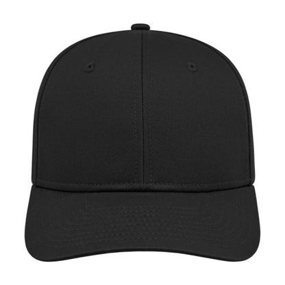 Blank black Cap America i8505 snapback cap with a solid back, front view