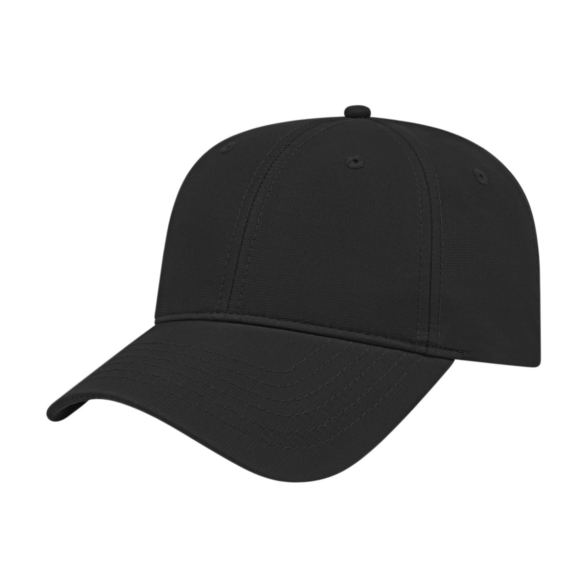 Blank black Cap America i8522 Premium Athletic Cap, three-quarter side view