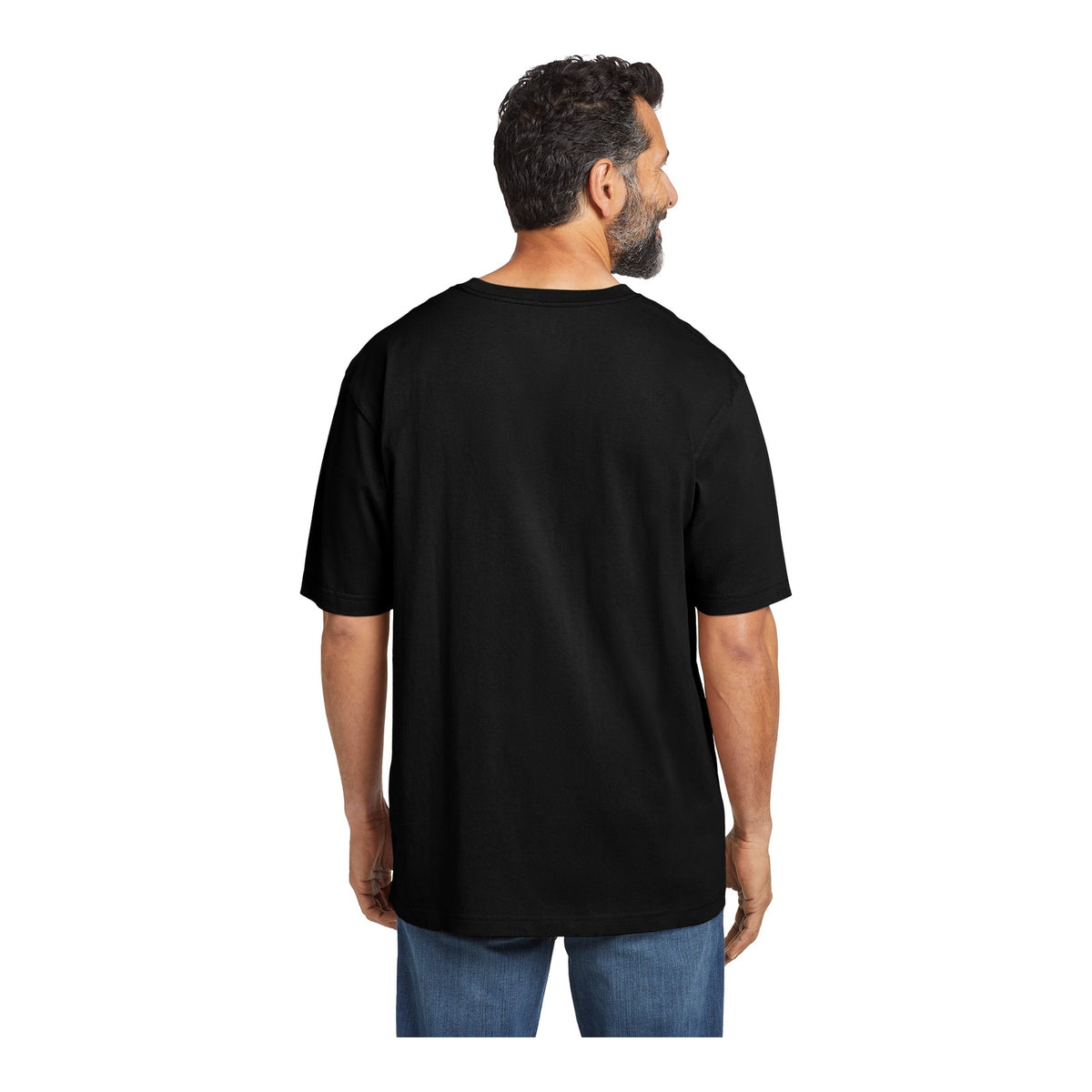 Back of a black Carhartt CTK87 workwear pocket tee