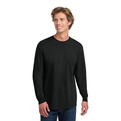 Man wearing a black Comfort Colors 6014 heavyweight long sleeve tee, front view