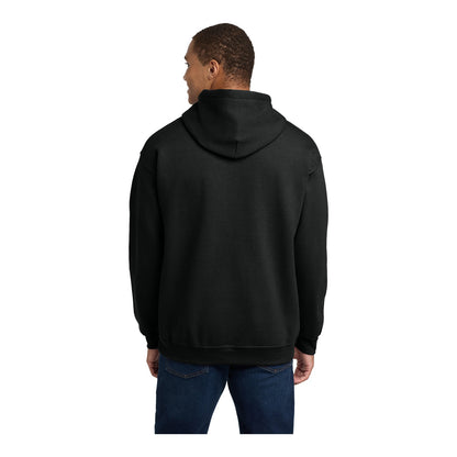 Back of a black Gildan 18500 heavy blend hooded sweatshirt