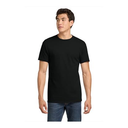 Man wearing a black Gildan 5000 heavy cotton tee, front view