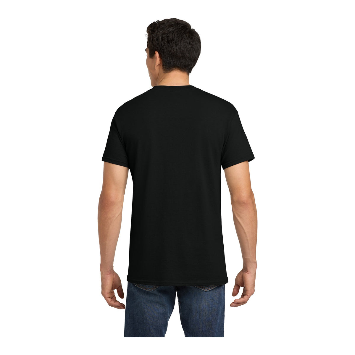 Back of a black Gildan 5000 heavy cotton tee
